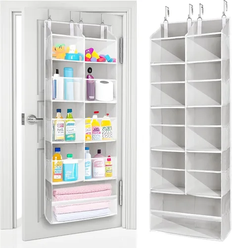 Vista 24 de ULG Organizador para colgar sobre la puerta, 5 niveles extra grande con 10 bolsillos de malla, capacidad de 100 libras, organizador de puerta Beige
