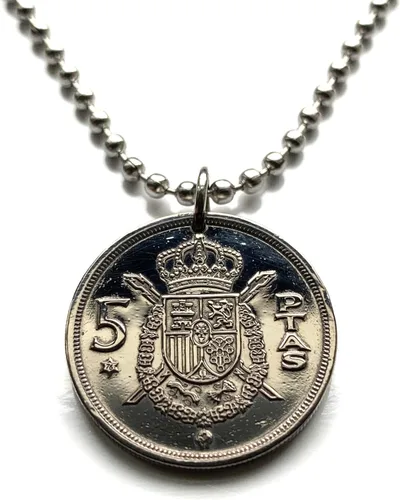 Vista 2 de 1975 Spain España 5 Pesetas coin pendant escudo Español Madrid Barcelona Toledo Sevilla Cadiz Córdoba Valencia Málaga Bilbao Coruña Granada Murcia