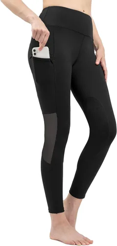 Vista 2 de FitsT4 - Mallas de equitación para mujer, con bolsillos, parche en la rodilla, malla de enfriamiento, pantalones ecuestres color negro