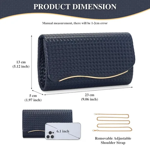 Vista 5 de UBORSE Bolsos de mano de noche para mujer, bolso de noche formal tejido, de cuero vegano, bolso cruzado de hombro, bolsa tipo sobre