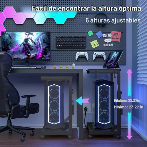 Vista 3 de Soporte de torre para computadora con estación de carga para estuche completo ATX Height Adjustable PC Stand with Wheel, CPU Holder with 2 AC