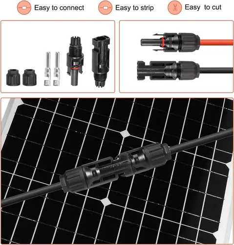 Vista 5 de MECCANIXITY Cable de panel solar de 164 pies 10AWG 6mm2, extensión de cable solar estañado, alambre de cobre negro, para RV, barco, panel solar