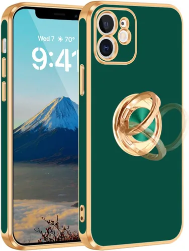 Vista 19 de Fingic Funda para iPhone 12 con Soporte de Anillo, [Soporte de Anillo Giratorio de 360° Magnético con Base] [Borde Dorado Brillante con Enchapado]