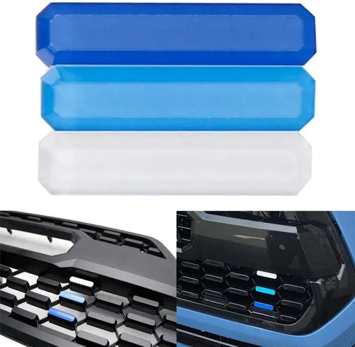 Vista 9 de iJDMTOY Adhesivo para rejilla de 3 colores, estilo retro, color blanco, azul, azul marino, compatible con Toyota Tacoma 2016-23 con rejilla TRD-Pro
