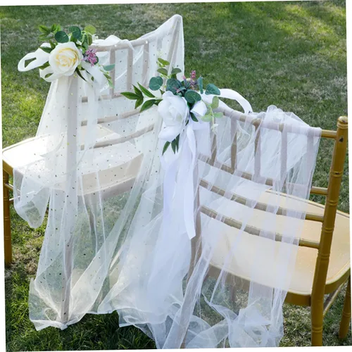 Vista 3 de Decoraciones de pasillo de boda, 6 rosas artificiales con cinta para decoración de pasillo de boda, decoración de silla de flores para bodas