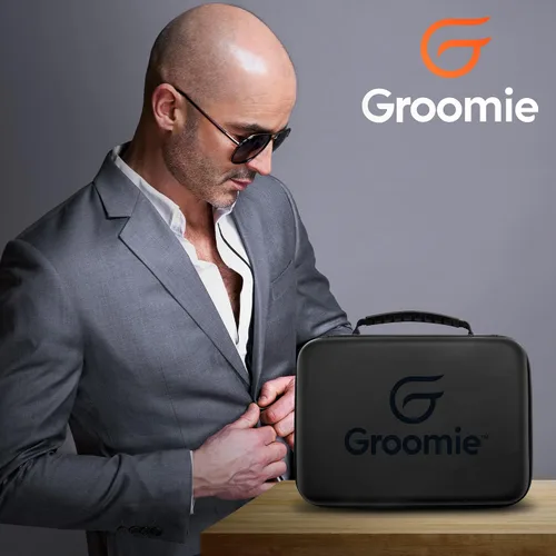 Vista 6 de Groomie BaldiePro - Funda de viaje negro Kit de afeitado organizador de viaje para hombres Elegante funda rígida portátil para llevar sobre