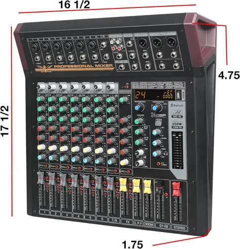 Vista 2 de Boytone BT-88MX- Mezclador de sonido de audio Bluetooth Studio de 9 canales, interfaz de controlador de sonido DJ, conector de micrófono XLR, 1