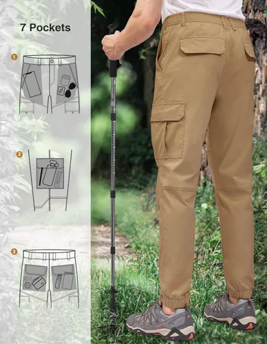 Vista 2 de PULI Pantalones de viaje ligeros para hombre, elásticos, elásticos, impermeables, de secado rápido, con bolsillos