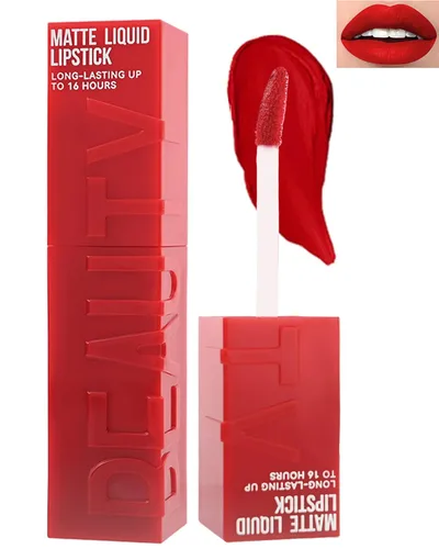 Vista 10 de Lápiz labial líquido mate para mujeres - 2 unidades, rosa nude y rojo vino, tinte labial altamente pigmentado, brillo labial mate aterciopelado
