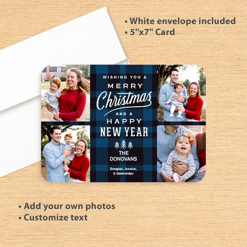 Vista 3 de Let's Make Memories Tarjetas de Navidad fotográficas 2026 - Cuadros azules