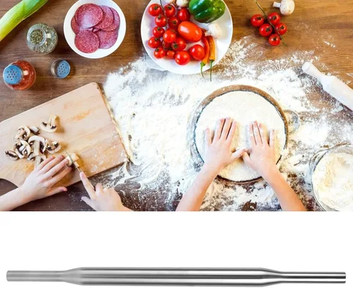 Vista 4 de Rodillo de acero inoxidable de grado profesional para masa de pizza para cocina casera, pizzería, panadería (14.6 in)