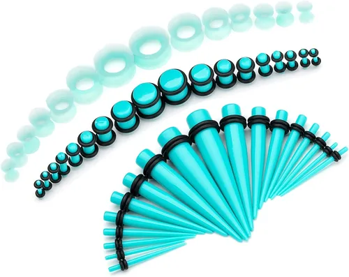 Vista 7 de CABBE KALLO Juego de 50 dilatadores de oreja de silicona, dilatadores y tapones acrílicos 14G-00G, juego de expansores de ojal para mujeres