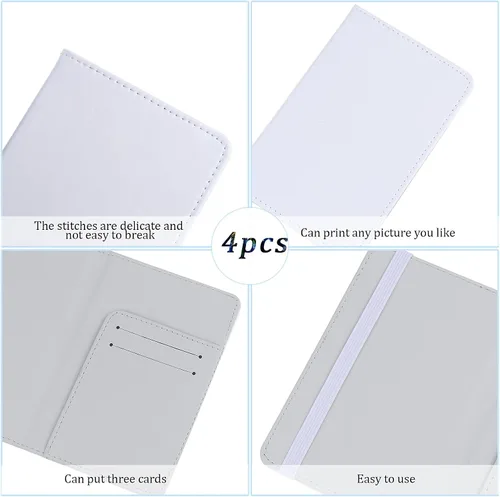 Vista 5 de 4 piezas DIY sublimación pasaporte titular cubiertas, cuero de PU en blanco transferencia de calor viaje pasaporte libro titular cartera cubierta