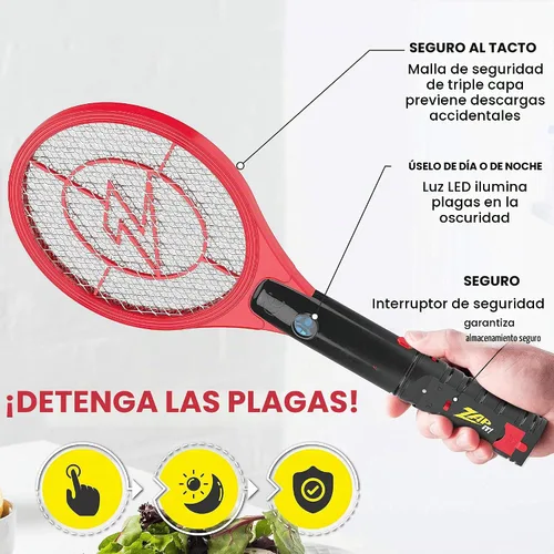 Vista 3 de Zap It Bug Zapper - Raqueta mata mosquitos recargable de 4000 voltios, cable de carga USB, Paquete de 2