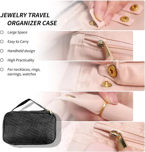 Vista 6 de RICHIE Estuche organizador de joyas de viaje, rollos de joyería, bolsa de almacenamiento, bolsa con cremallera, artículos esenciales de viaje