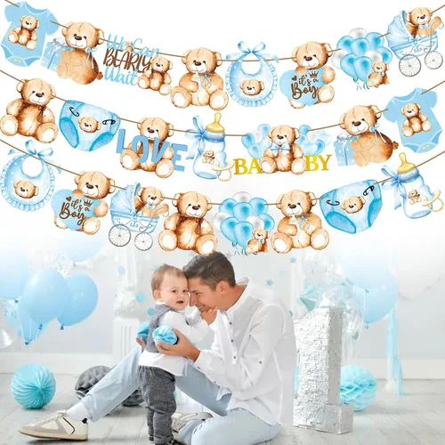 Vista 7 de Decoraciones de oso de peluche para baby shower, We Can Bearly Wait, decoraciones de fiesta de cumpleaños, guirnaldas y suministros temáticos de oso