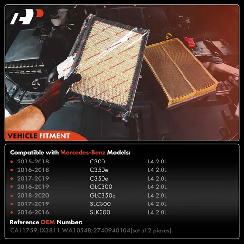 Vista 5 de A-Premium Filtro de aire de motor de 2 piezas compatible con Mercedes-Benz C300 2015-2018, C350e 2016-2018, E300 2017-2019, GLC300 2016-2019