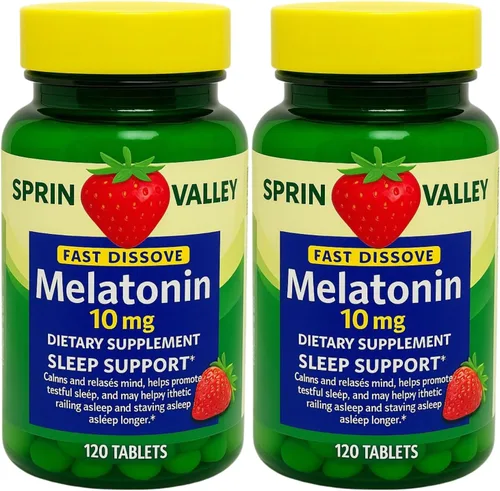 Vista 3 de Tabletas de suplemento dietético de melatonina Sleep Health, Spriing Vallley Strawberry, 10 mg, 120 unidades de disolución rápida (paquete de 1)