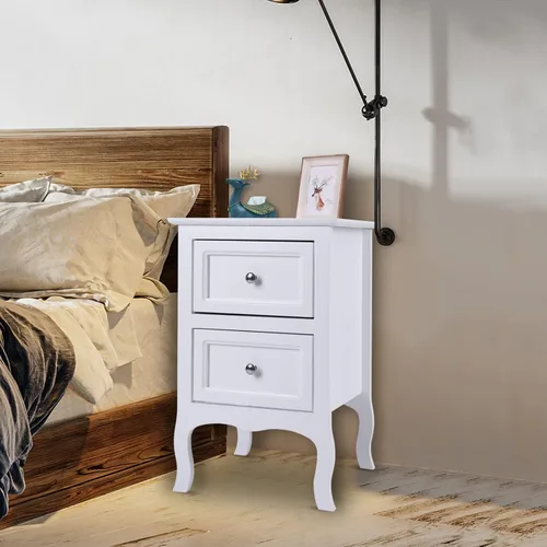Vista 6 de Juego de 2 mesitas de noche blancas, mesitas de noche con cajón para sala de estar, dormitorio, mesita de noche para sala de estar, mesitas de noche