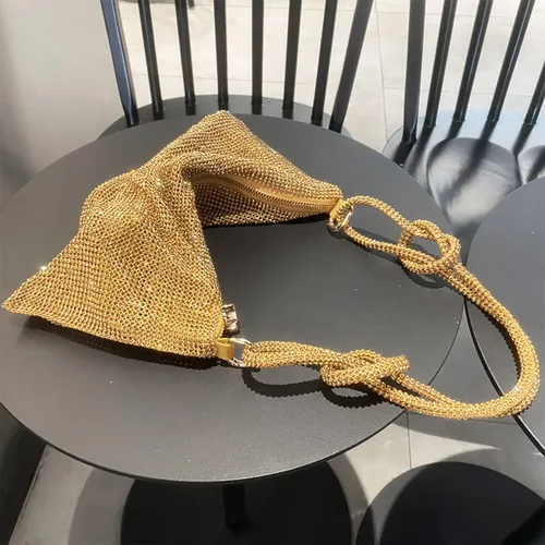 Vista 4 de Bolso de noche brillante con diamantes de imitación para mujer, bolso de mano plateado, bolso Hobo para fiesta, baile de graduación, boda