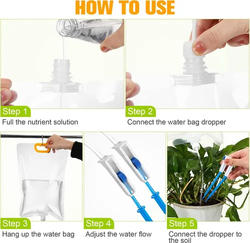 Vista 6 de Honeydak Bolsa de agua Plant Iv de 3.5 L, interruptor automático, sistema de riego para colgar picos de riego automático, kits de bolsas de goteo