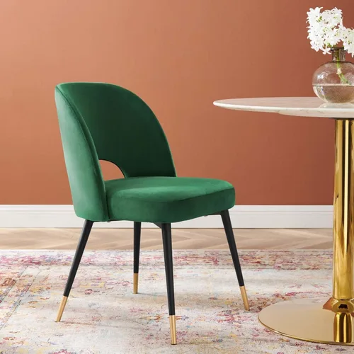 Vista 2 de Modway Rouse - Silla de comedor tapizada en terciopelo, 1 pieza - Esmeralda Esmeralda/Sólidos