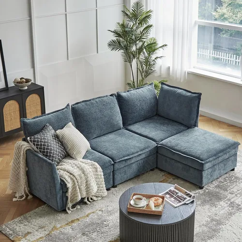 Vista 21 de HULALA HOME Sofá seccional modular, sofá grande en forma de U de 8 asientos con otomano de almacenamiento, sofá cómodo de chenilla con asiento