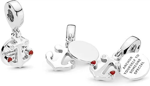 Vista 6 de PANDORA Colgante de perlas de cristal con ancla de amor en plata de ley Metal Perla Esmalte no aplica