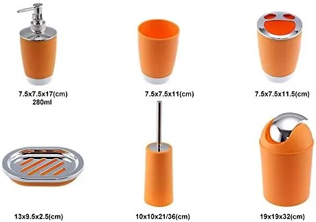 Vista 6 de 6 piezas de accesorios de baño, vaso para cepillo de dientes, dispensador de jabonera (naranja)