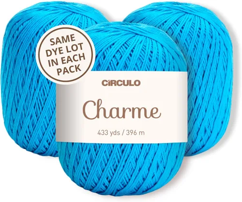 Vista 12 de CIRCULO Charme - Paquete de hilo para tejer y ganchillo, 3 bolas de 100% algodón virgen brasileño mercerizado, peso deportivo suave, color 2012
