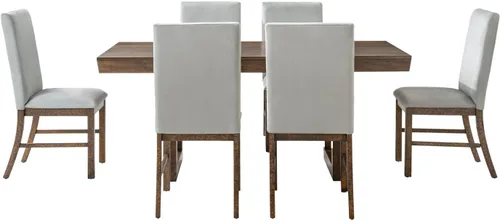 Vista 7 de LUMISOL 7 Piece Dining Table Set for 6, 60 to 72 Inch Extendable Dining Table with 12 Inch Butterfly Leaf and 6 Upholstered Chairs, Rustic Wood Brown