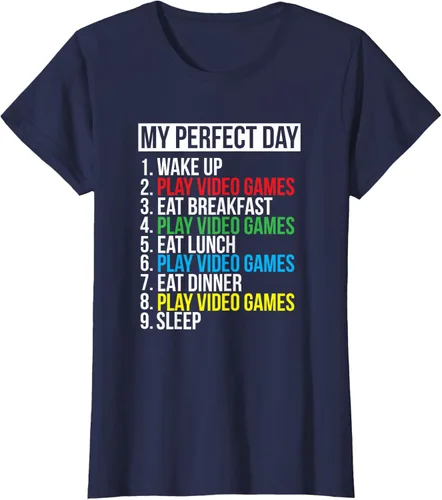 Vista 32 de My Perfect Day" - Camiseta negra de ajuste clásico, cuello redondo, manga corta, poliéster y algodón, Negro