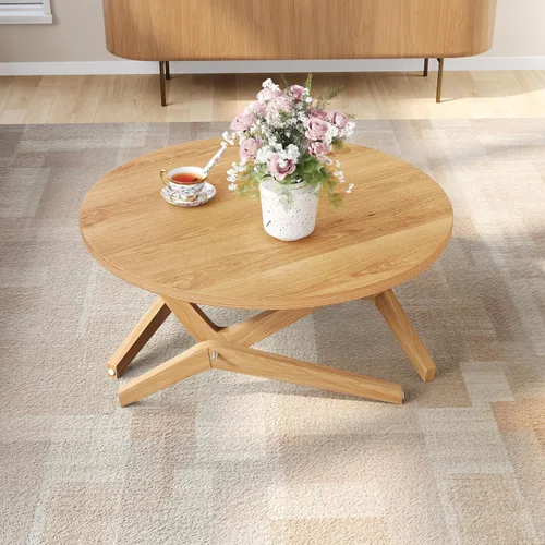 Vista 3 de Flieks Mesa auxiliar redonda 2 en 1 transformadora con altura ajustable, 16.5 pulgadas para mesa de café, 29.5 pulgadas para mesa de cóctel, madera