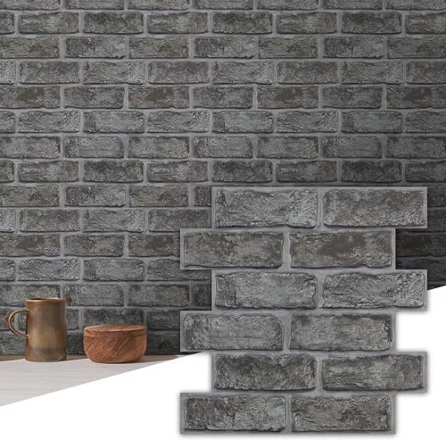 Vista 15 de Commomy Paneles de pared autoadhesivos de ladrillos falsos - 10 piezas de 30 cm x 30 cm de tamaño pequeño, diseño de PVC gris con manchas, papel