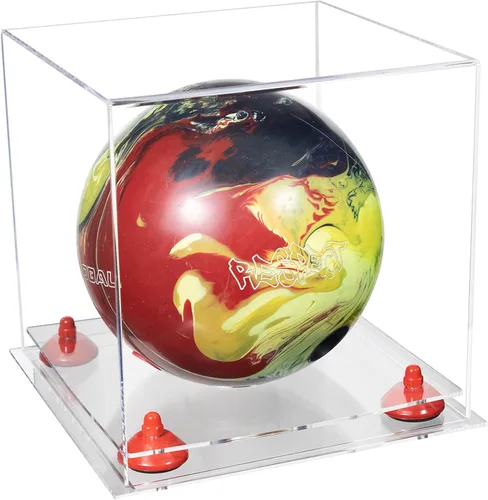 Vista 90 de Better Display Cases Acrylic Bowling Ball Display Case with Mirror Case, Yellow Risers and Clear Base (B33/A028)