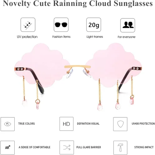 Vista 3 de LASPOR Gafas de sol retro sin montura para mujeres y hombres vintage de metal sin marco con colgante de cristal de lluvia protección UV400