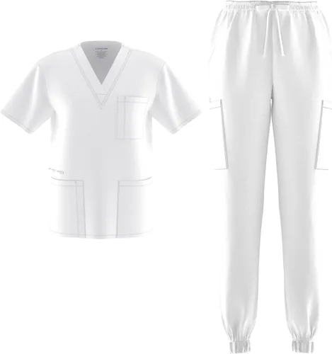 Vista 18 de Conjunto de 2 piezas unisex para hombre y mujer, para enfermería, elástico, flexible, con cuello en V Negro