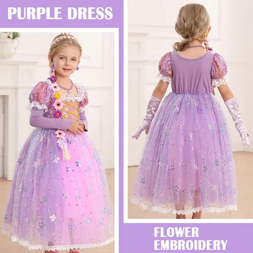 Vista 3 de Vestido de princesa morado para niñas pequeñas, disfraz para fiesta de cumpleaños, carnaval, Halloween