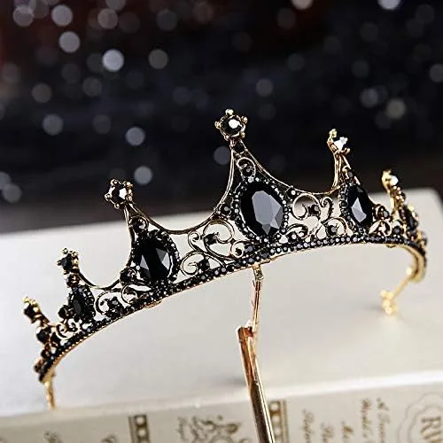 Vista 4 de hair jewelry crown tiaras for women Baroque Retro Black Bridal Crystal Tiaras Crowns Princess Pageant Prom Rhinestone Veil Tiara Wedding Hair