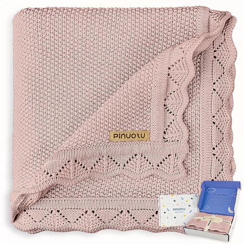 Vista 8 de Manta de punto para bebés para niños y niñas, 100% algodón, manta para cuna y cochecito para recién nacidos, bebés, niños pequeños, crema, 40 x 31