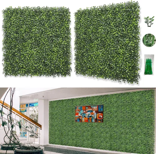 Vista 13 de Bybeton Panel de pared de césped artificial, 10 x 10 pulgadas (12 unidades) paneles de pared verde sintético de boj para pared interior, pared