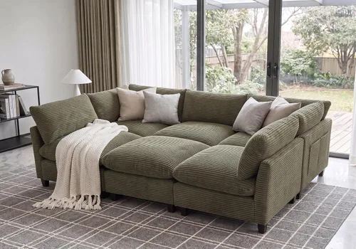 Vista 19 de Iroomy Sofá modular modular de felpilla de gran tamaño, asiento cómodo profundo, sofás de 2 plazas para sala de estar, color beige