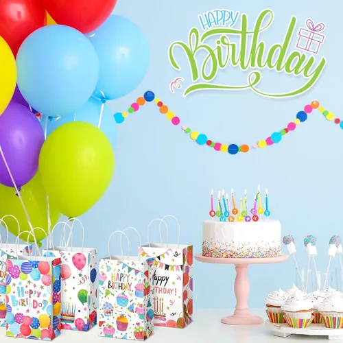 Vista 5 de Fulmoon 36 bolsas de regalo de feliz cumpleaños, a granel, bolsas de regalo de feliz cumpleaños con asa, suministros de papel colorido para fiestas