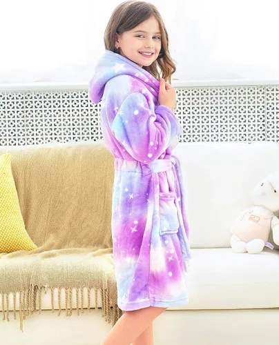 Vista 3 de Doctor Unicorn Suave bata de baño con capucha arcoíris para niñas