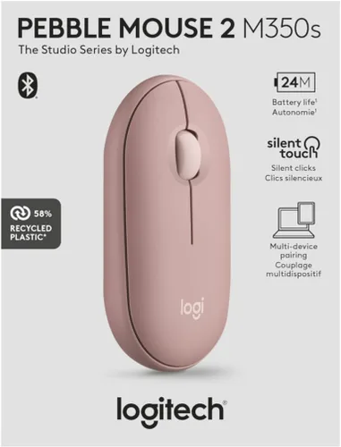 Vista 11 de Logitech Pebble Mouse 2 M350s Ratón Inalámbrico Bluetooth Delgado, Portátil, Ligero, Botón Personalizable, Clics Silenciosos, Easy-Switch para Rosa