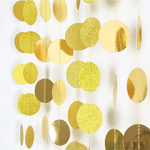 Vista 6 de JEYE Guirnalda de círculos dorados con purpurina para fiesta, lunares de papel, banderines, decoración de fondo para cumpleaños, boda, aniversario