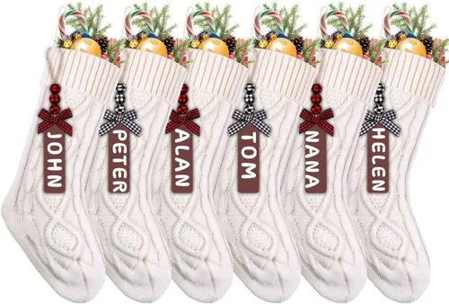 Vista 11 de XIMISHOP Paquete de 6 calcetines de Navidad, 18 pulgadas, calcetines grandes de punto trenzado personalizados para colgar en Navidad, decoraciones