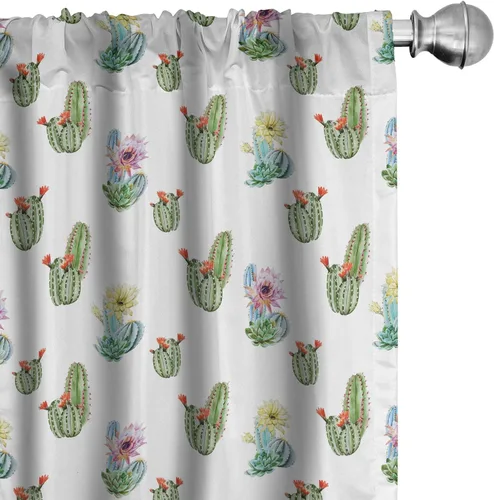 Vista 19 de Ambesonne Paquete de 2 cortinas para ventana con estampado de hojas, arte botánico con hojas, mosaico, detalles cuadrados cúbicos, naturaleza