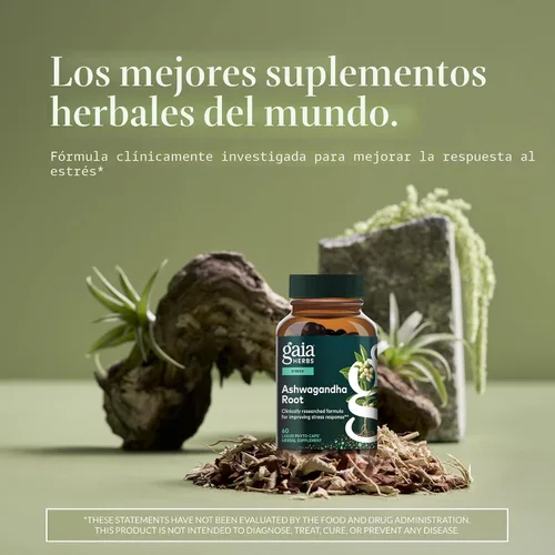 Vista 2 de Gaia Herbs Raíz de Ashwagandha - Suplemento para aliviar el estrés y apoyar el sueño - Apoya niveles de energía equilibrados y perspectiva positiva*