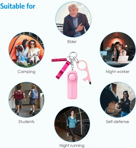 Vista 7 de AMIR Juego de llaveros de seguridad para mujeres y niños, 4 piezas de accesorios de llavero de seguridad, juego de llaveros de defensa personal